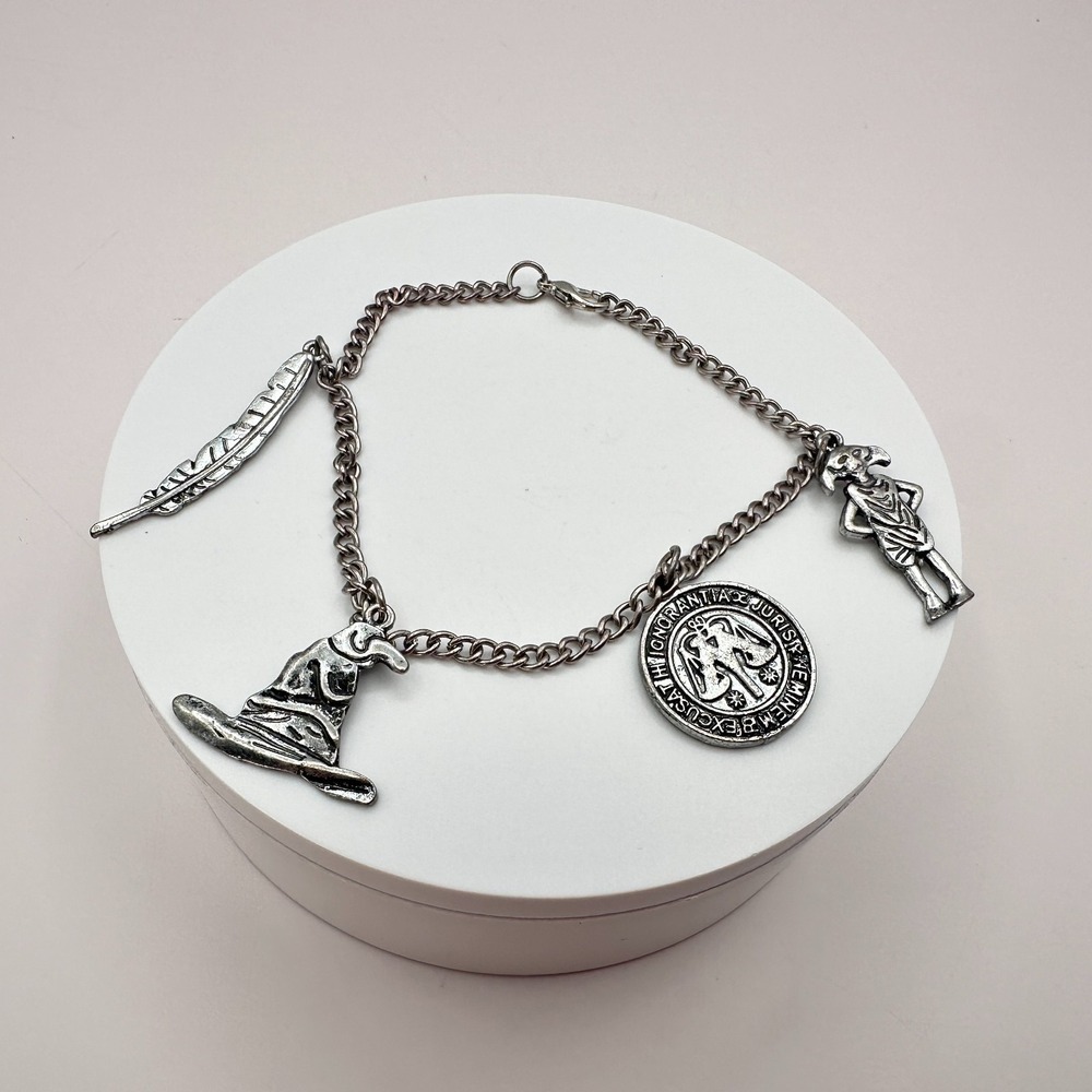 Vintage Y2K Harry Potter Dobby Hat & Feather Bracelet Silver Jewelry